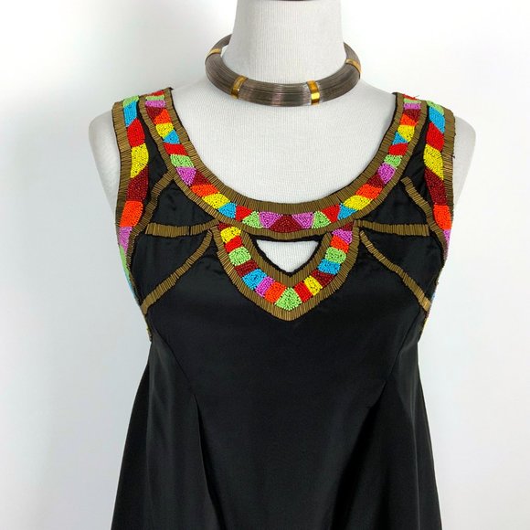 Yoana Baraschi Black Rainbow Beaded Y2K Tank Top Size 6 - Picture 3 of 16
